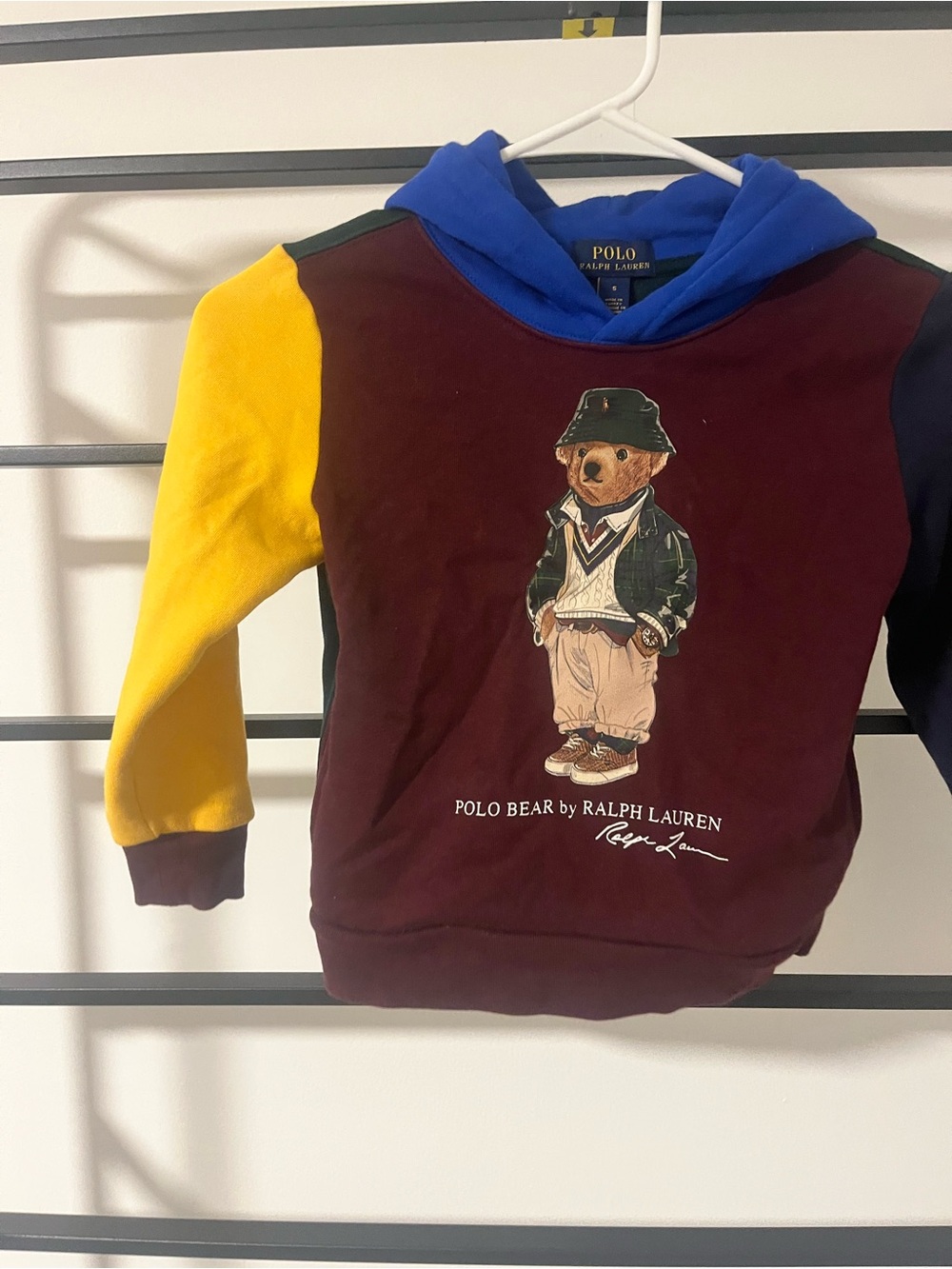 Polo by Ralph Lauren Kids Colorblock Polo Bear Hoodie - Burgundy, Blue, Yellow